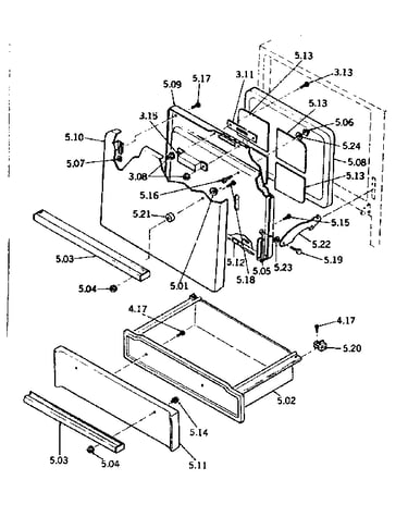 Oven door and storage drawer parts