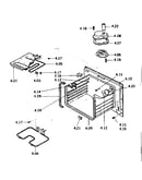 Oven liner, heating elements and interior parts