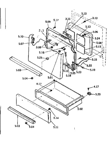 Oven door and storage drawer