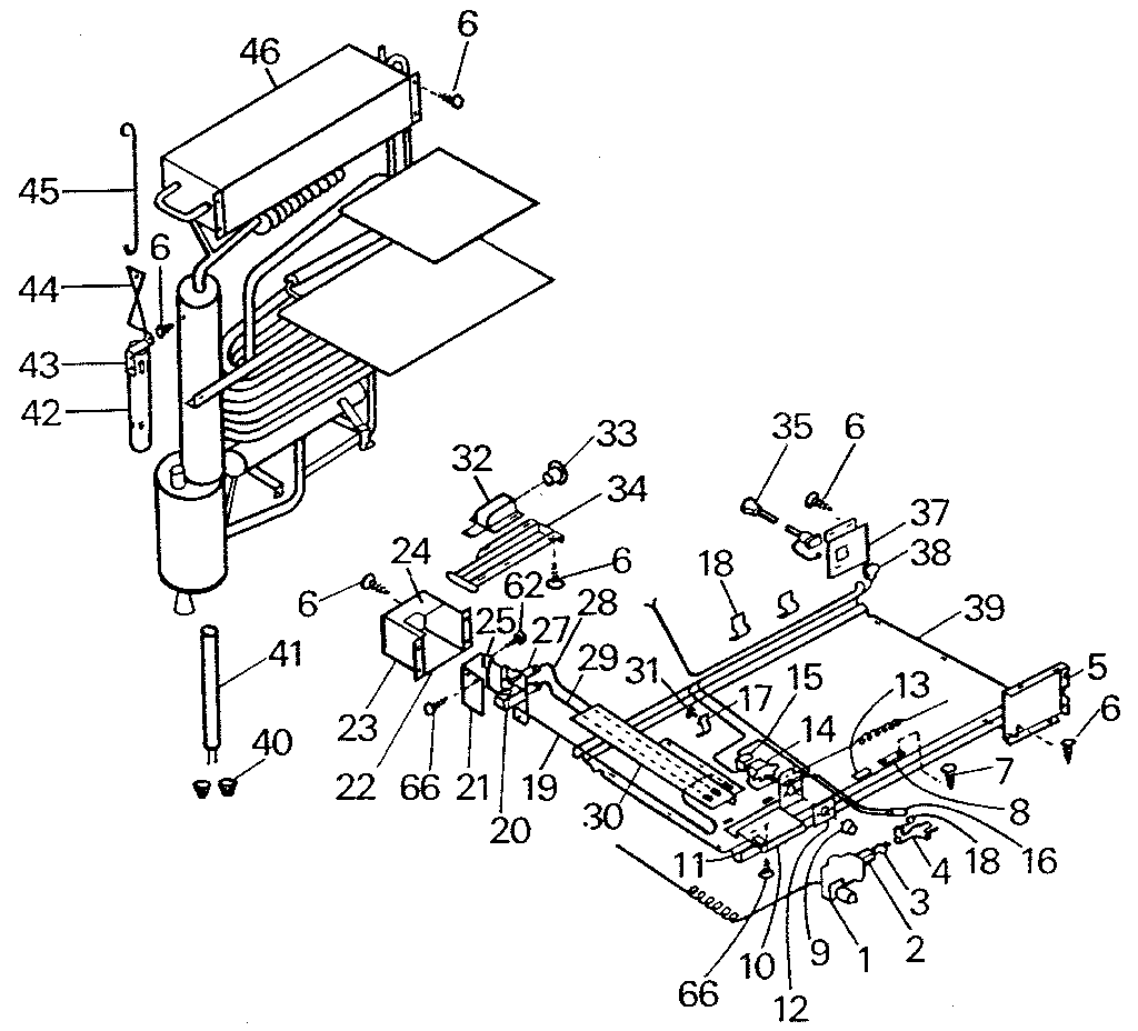 Refrigerator unit/no heater and bottom pan assembly