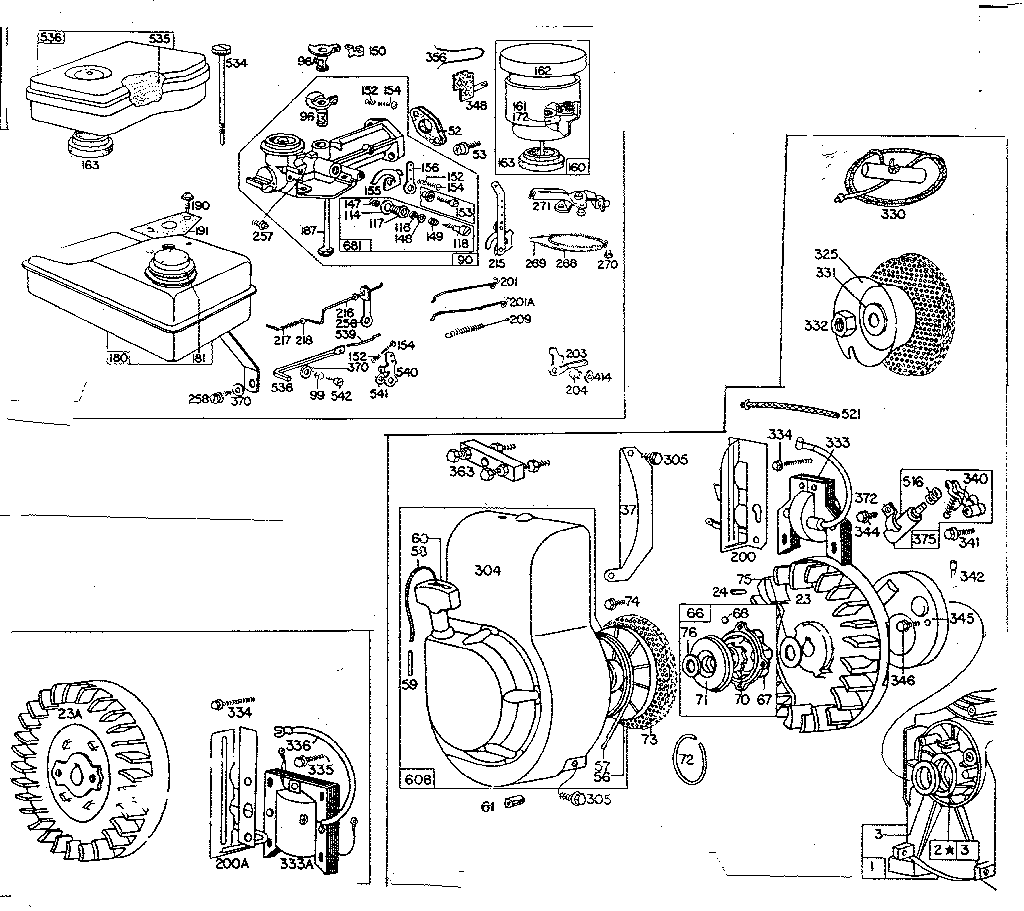 Rewind starter and carburetor assembly