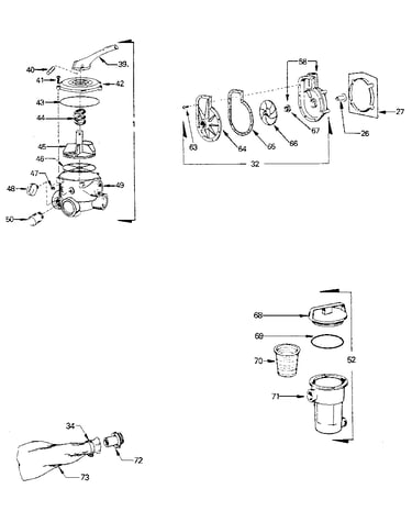 Backwash, pump, hair and lint pot assembly