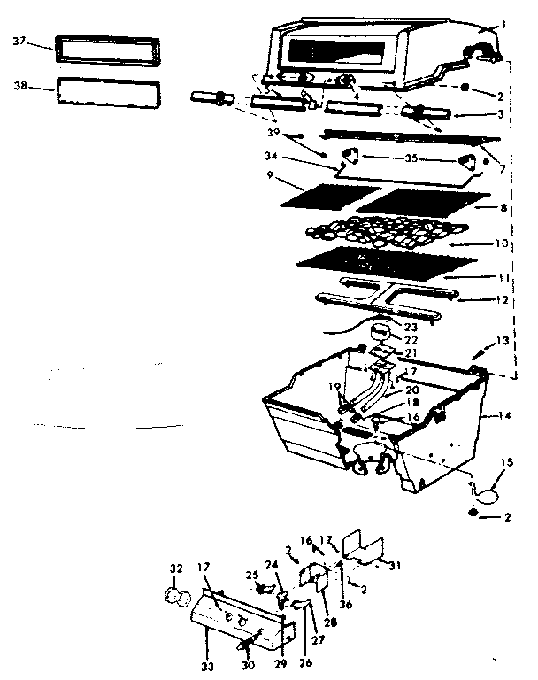 GRILL, BURNER SECTION, GROUND POST & PATIO BASE