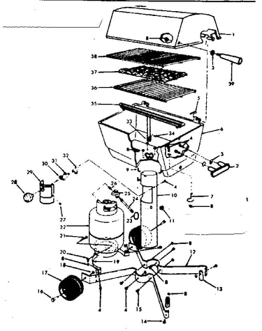Grill, burner section and cart