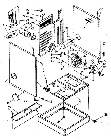 Cabinet and motor parts