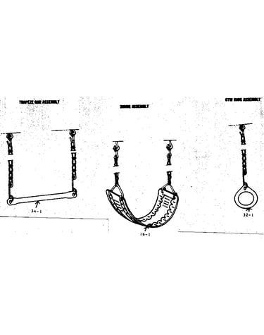 Trapeze bar, swing, and gym ring assemblies