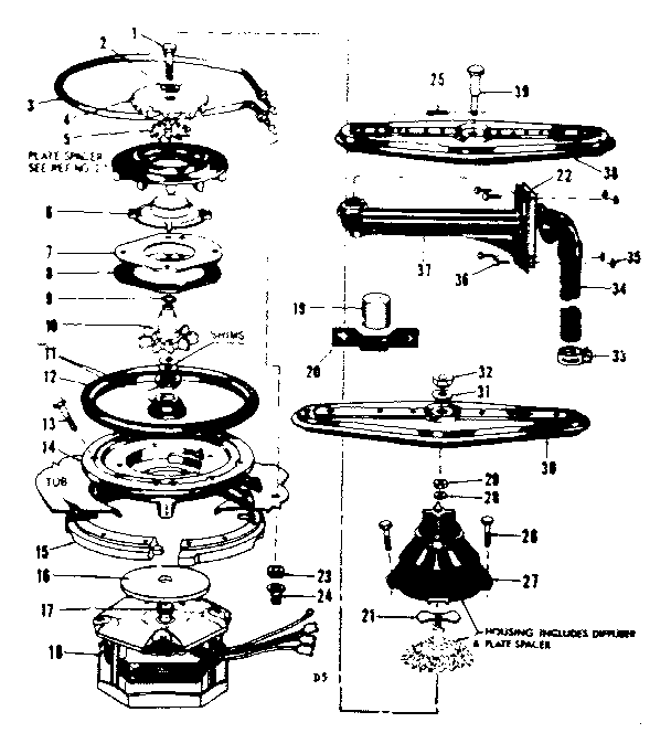 MOTOR, HEATER, AND SPRAY ARM DETAILS