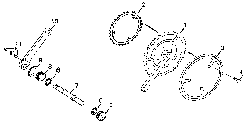 Crank, chain wheel & chain guard assembly
