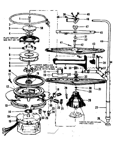 Motor, heater, and spray arm details