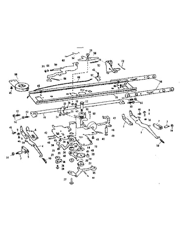Carriage rail, pinion base, spring drum & warning bell