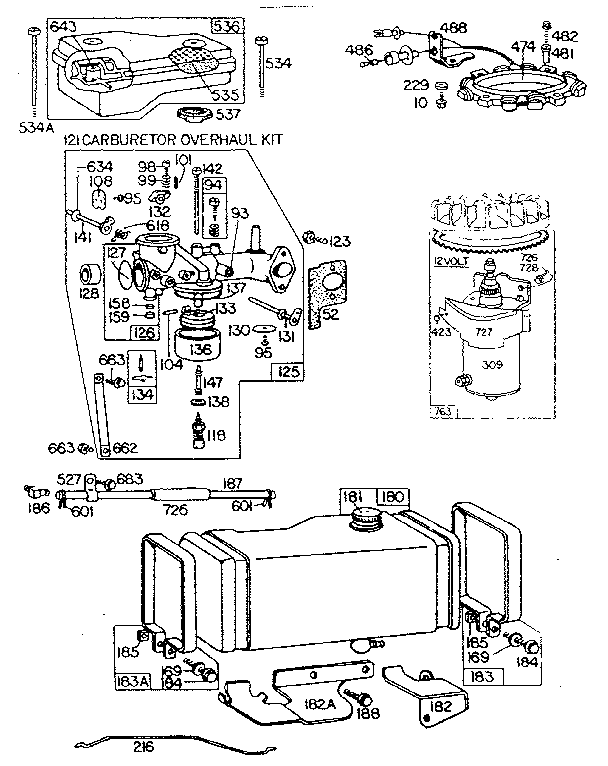 Carburetor overhaul kit and fuel tank