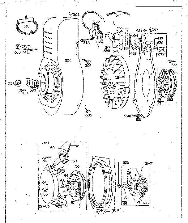 REWIND STARTER AND BLOWER HOUSING