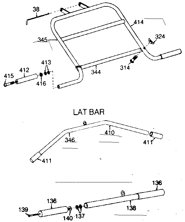HANDLEBAR ASSEMBLY, LAT BAR, SHORT PULLEY BAR