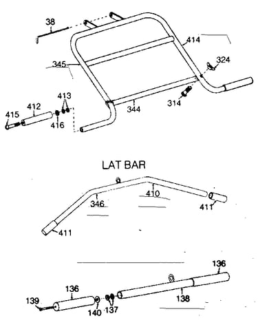 Handlebar assembly, lat bar, short pulley bar