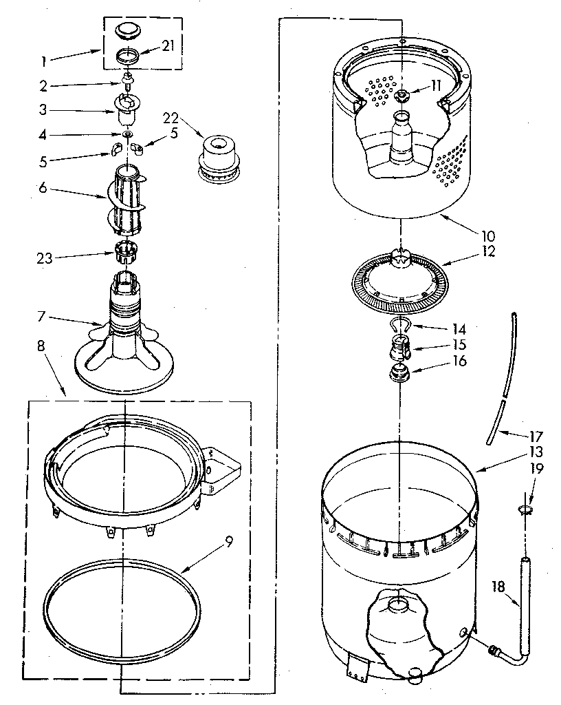 AGITATOR, BASKET AND TUB