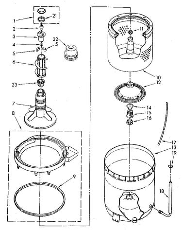 Agitator, basket and tub