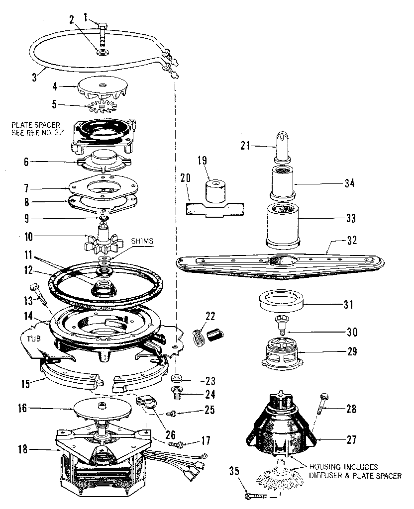 Motor, heater, and spray arm