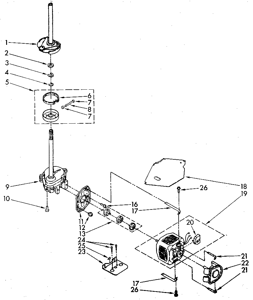 Brake, clutch, gearcase, motor and pump