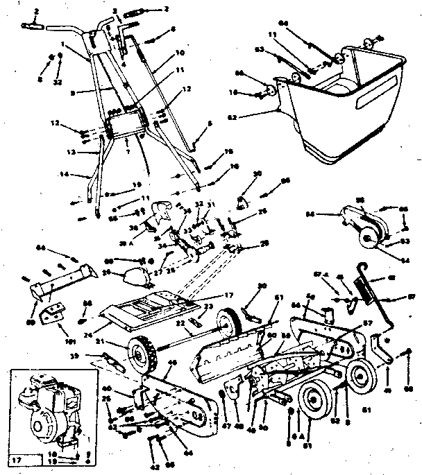 Front throw reel mower parts