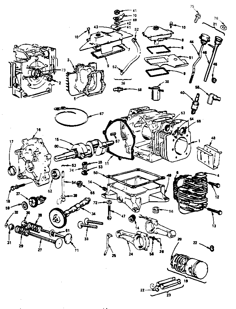 Cylinder, crankshaft and engine base group