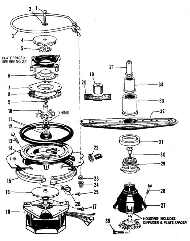 Motor, heater, and spray arm