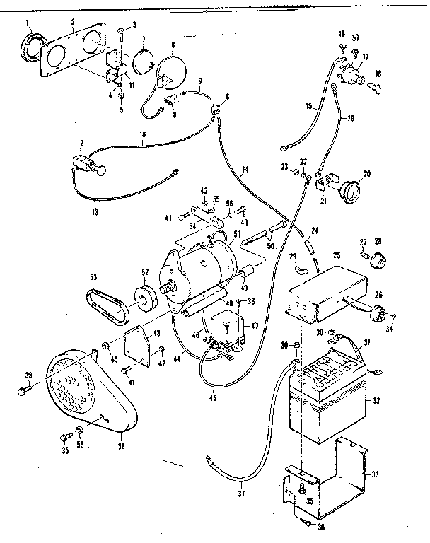 Starter generator assembly and battery