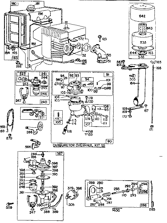 Carburetor overhaul kit and fuel tank assembly