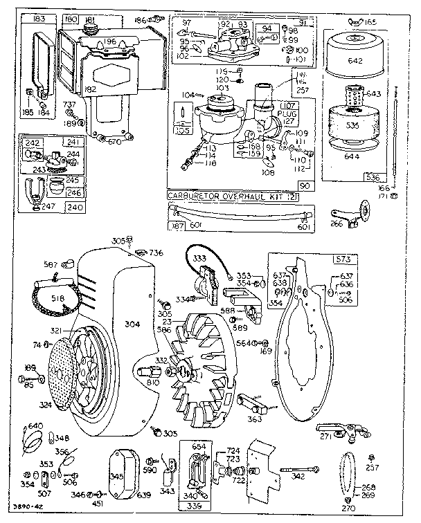 Carburetor and fuel tank assembly/blower housing