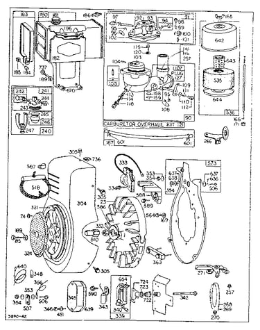 Carburetor and fuel tank assembly/blower housing