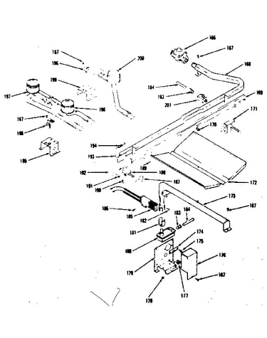 Oven burner and top burners section