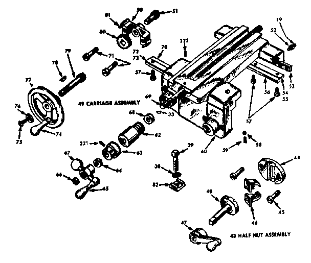 CARRIAGE AND HALF NUT ASSEMBLY