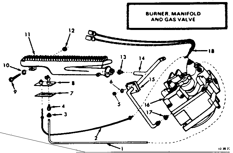 Burner, manifold and gas valve
