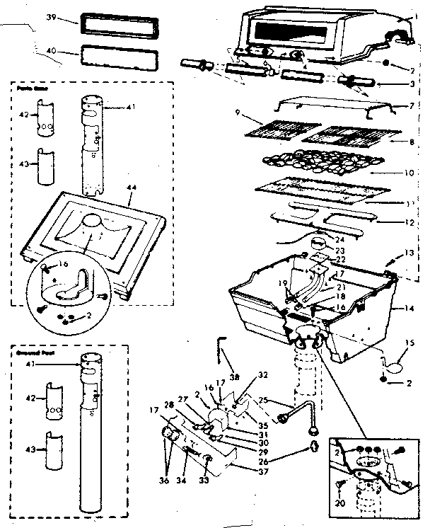 Grill, burner section, ground post & patio base
