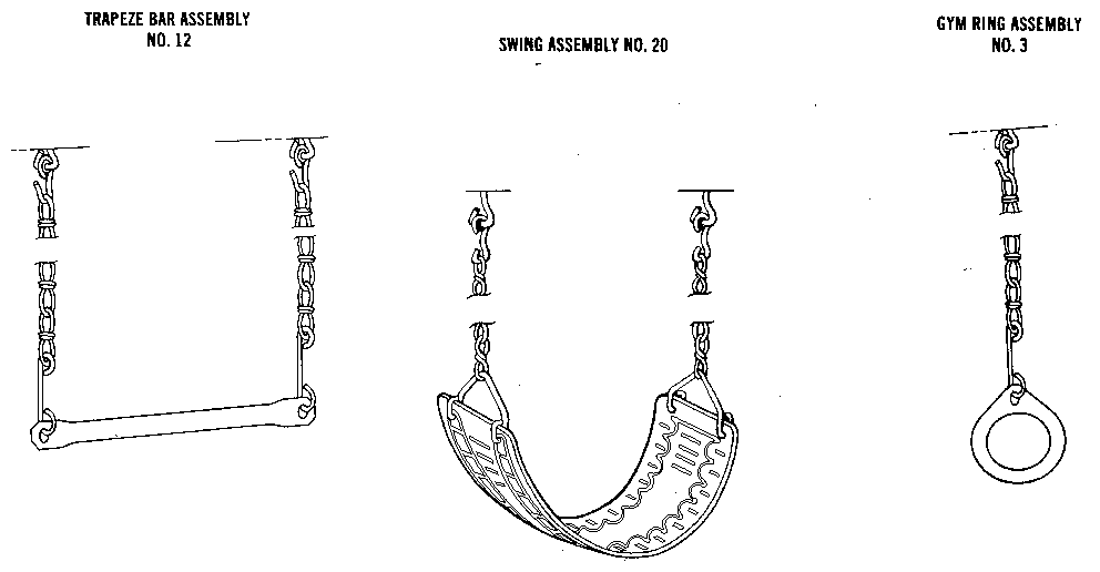 Trapeze bar, swing, & gym ring assemblies
