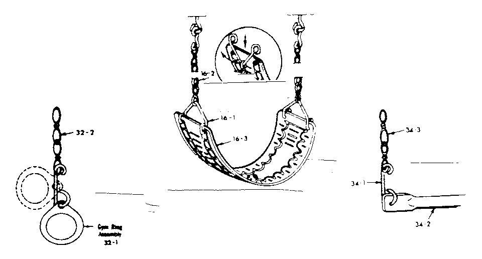 Gym ring/swing/trapeze bar assembly