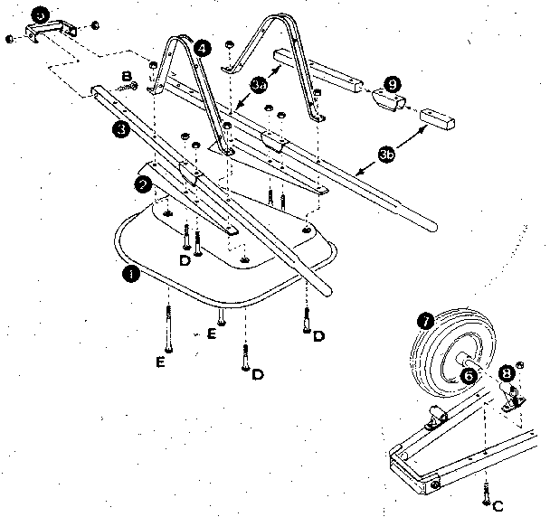 Leg, handle, and wheel assembly