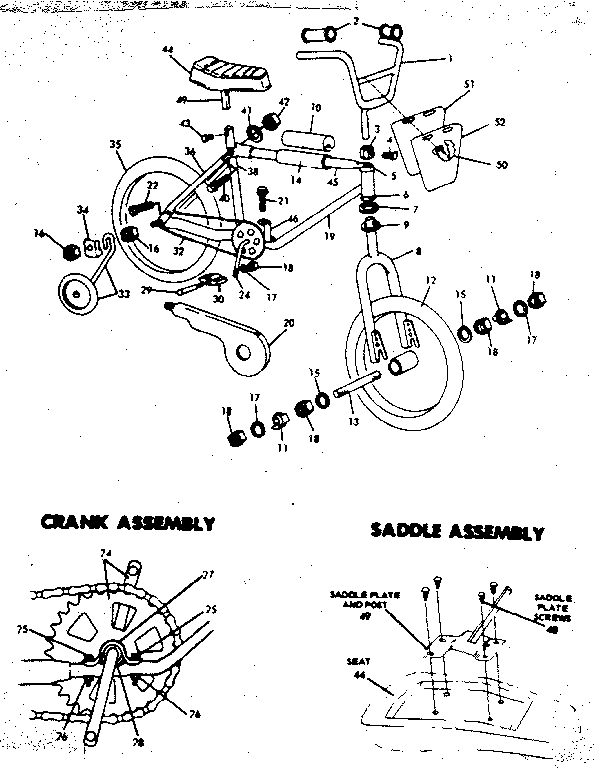 Crank assembly, saddle assembly