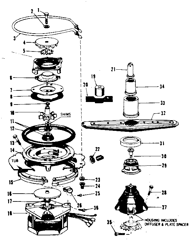 MOTOR, HEATER, AND SPRAY ARM DETAILS