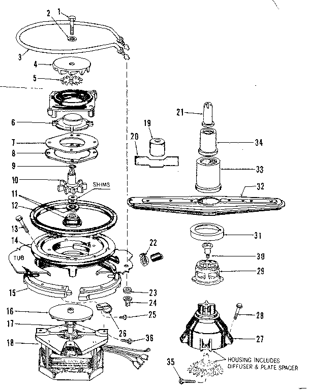 MOTOR, HEATER, AND SPRAY ARM DETAILS