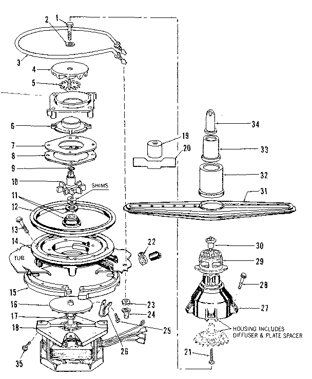 MOTOR, HEATER, AND SPRAY ARM DETAILS