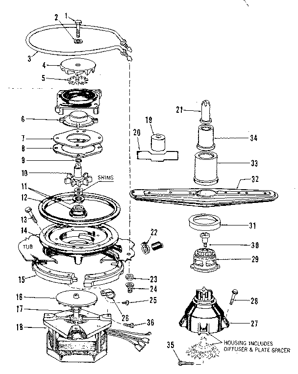 MOTOR, HEATER AND SPRAY ARM DETAILS