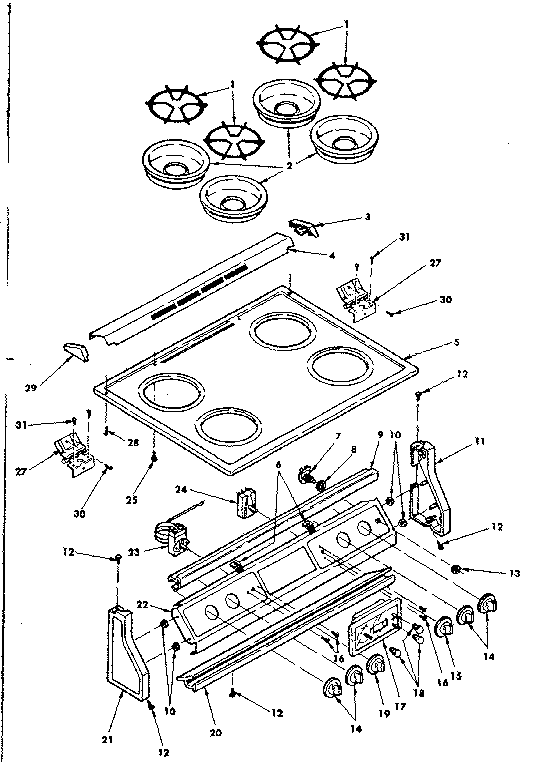 Control panel and cooktop assemblies