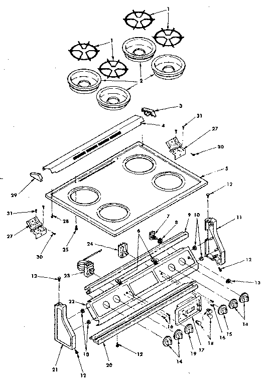 Control panel and cooktop assemblies