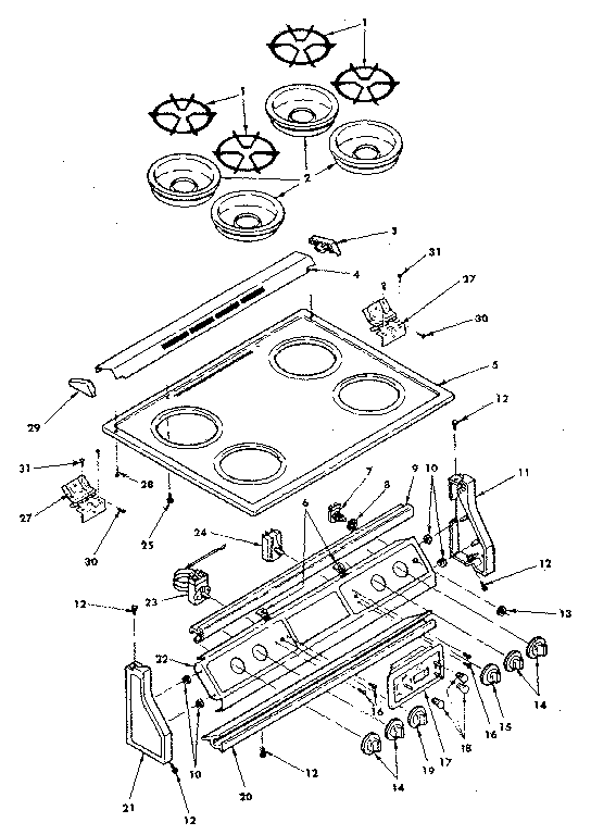Control panel and cooktop assemblies