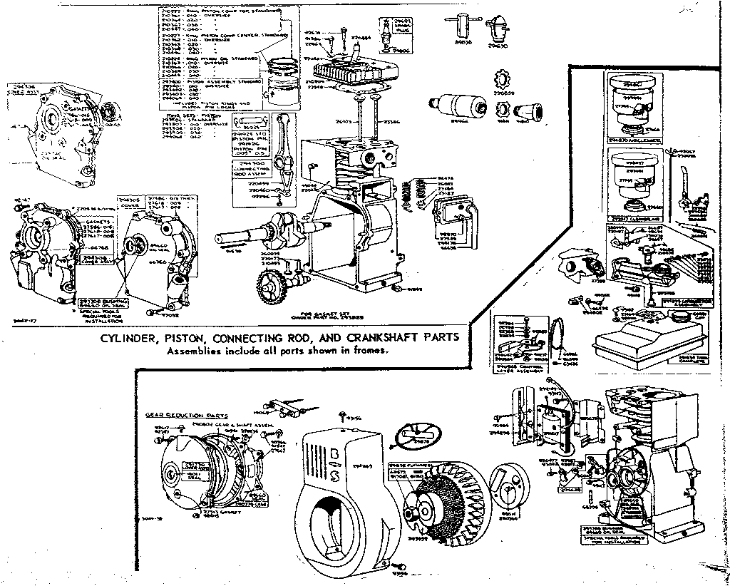 Cylinder, piston, connecting rod, and crankshaft parts