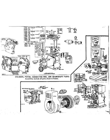 Cylinder, piston, connecting rod, and crankshaft parts