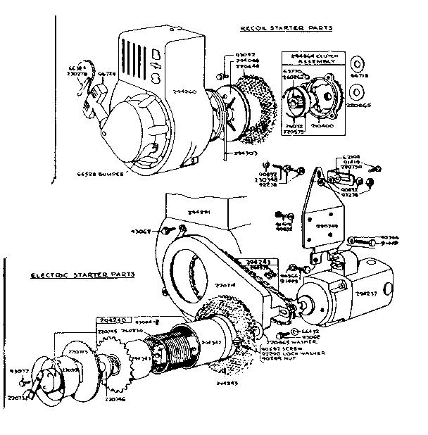 Recoil and electric starter parts