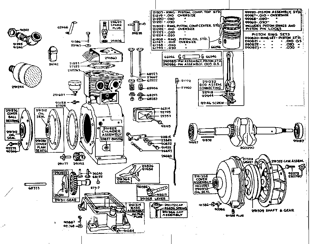 Cylinder,base,conn rod,piston,gear red parts