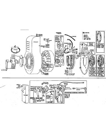 Flywheel, ignition system and blower housing parts