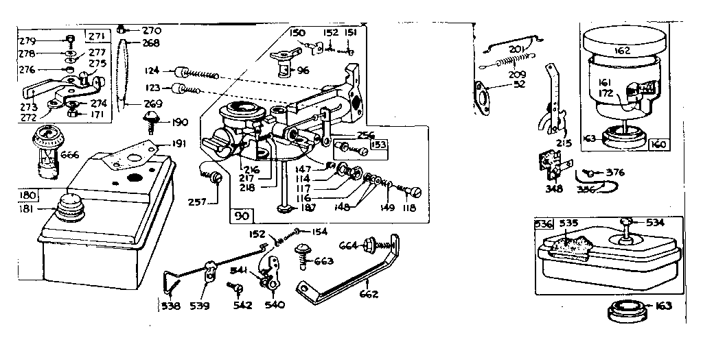 Carburetor and fuel tank assembly